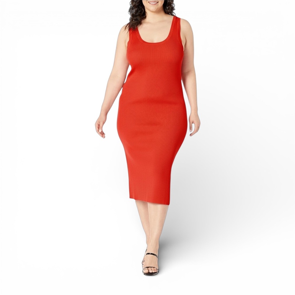 The Drop Yasmin Rib Knit Midi Dress Fire Orange‎ Sleeveless Tank Dress Size 5X
